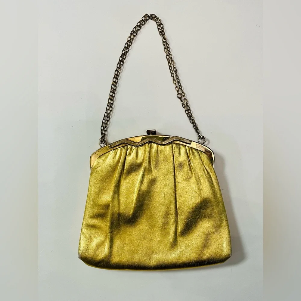 Vintage HL Harry Levine U.S.A. Evening Bag Gold Lame Clutch Purse Handbag